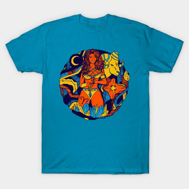 Orange Blue Aries Beauty T-Shirt by kenallouis